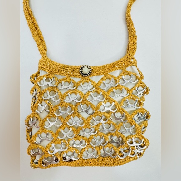 Handmade Crochet Gold Brown Handbag Purse Art with Recycled Soda Pop Tabs - Picture 10 of 14